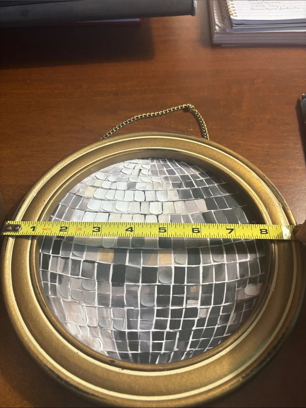 Gold Round Mosaic Wall Mirrors with Hanging Chains - Set of 2